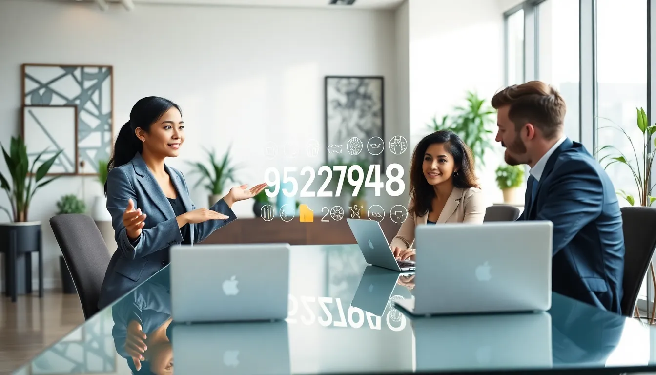 diverse team discussing numbers and cultural meanings in a modern office.