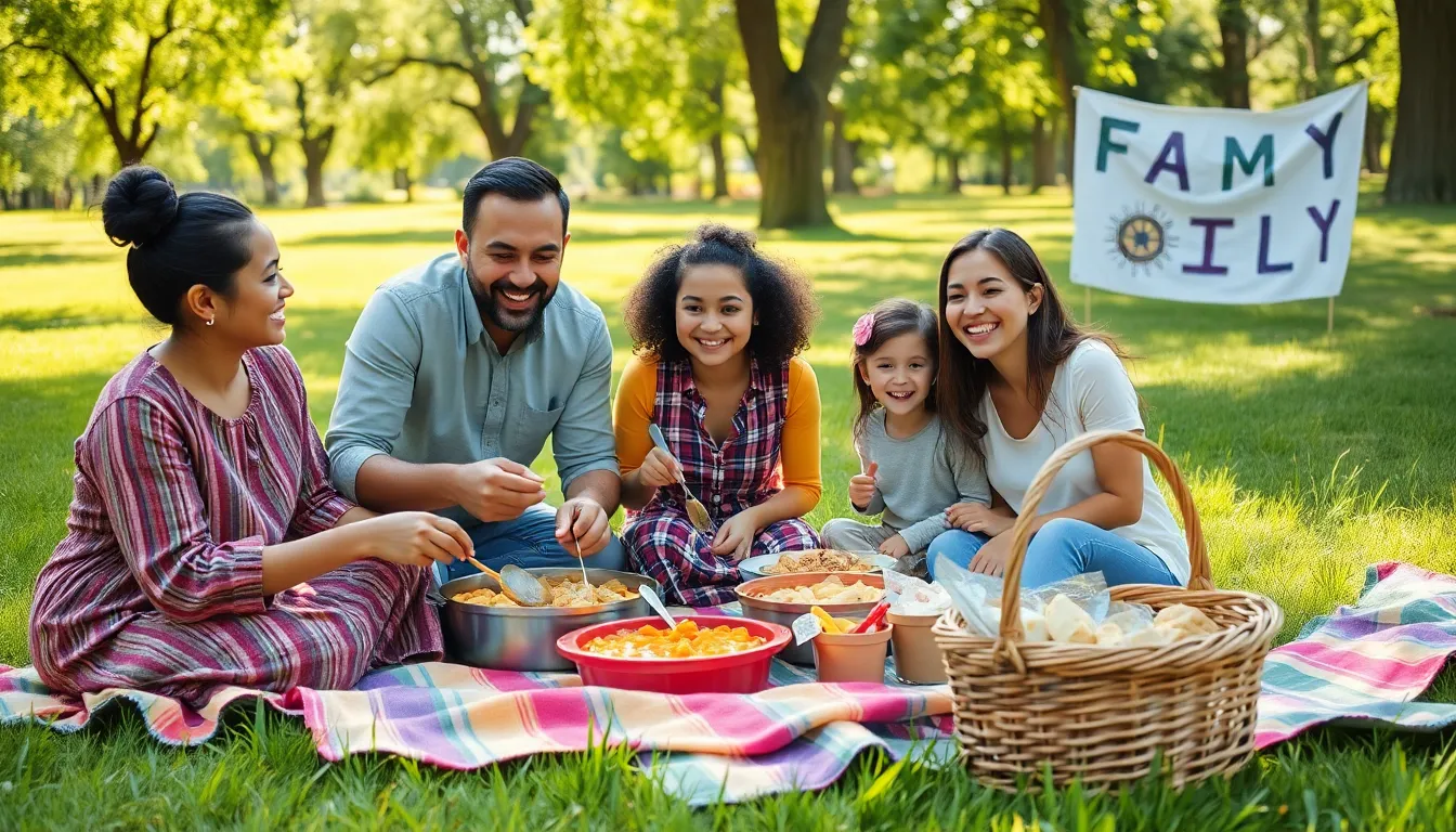 diverse family enjoying a picnic, celebrating their traditions.