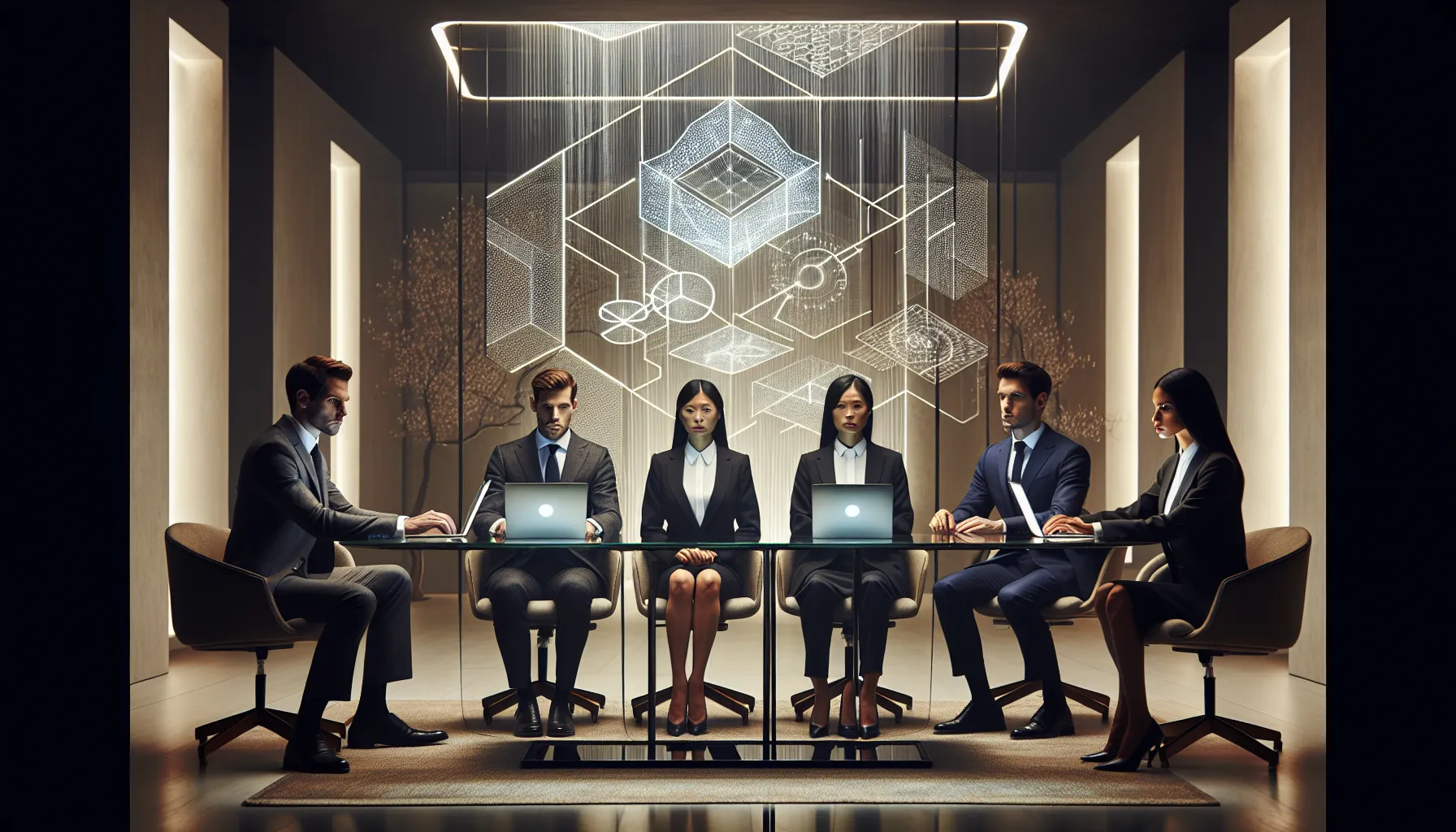 diverse professionals discussing numerology in a modern office.