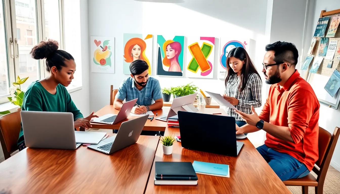 diverse individuals collaborating in a creative workspace.