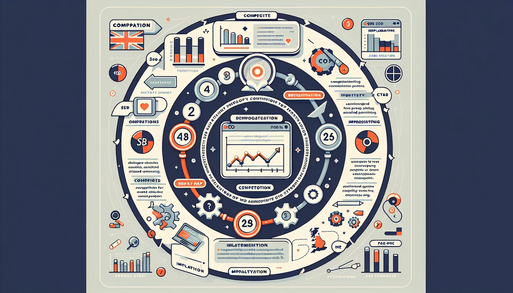UK SEO loop showing monitoring metrics, diagnosis, and refresh-expand-consolidate decisions.