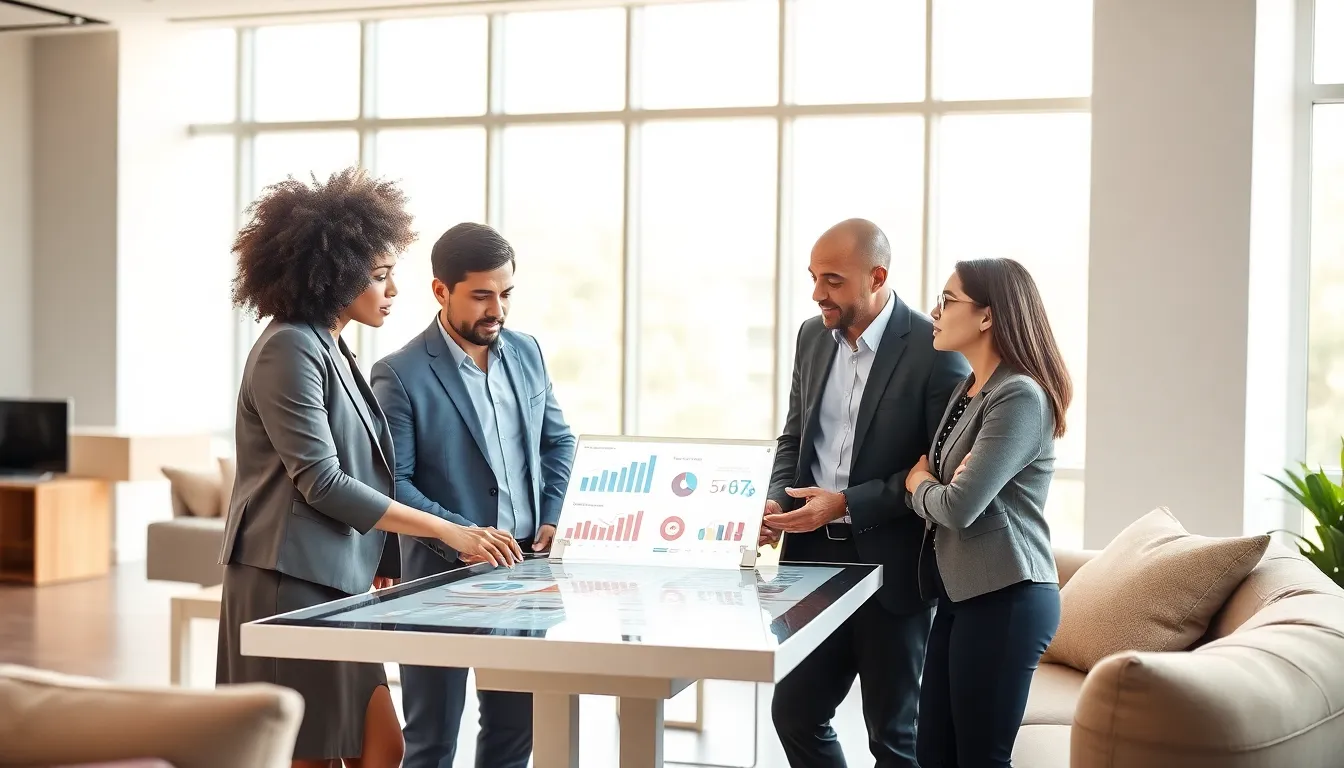 diverse professionals collaborating in a modern office setting.