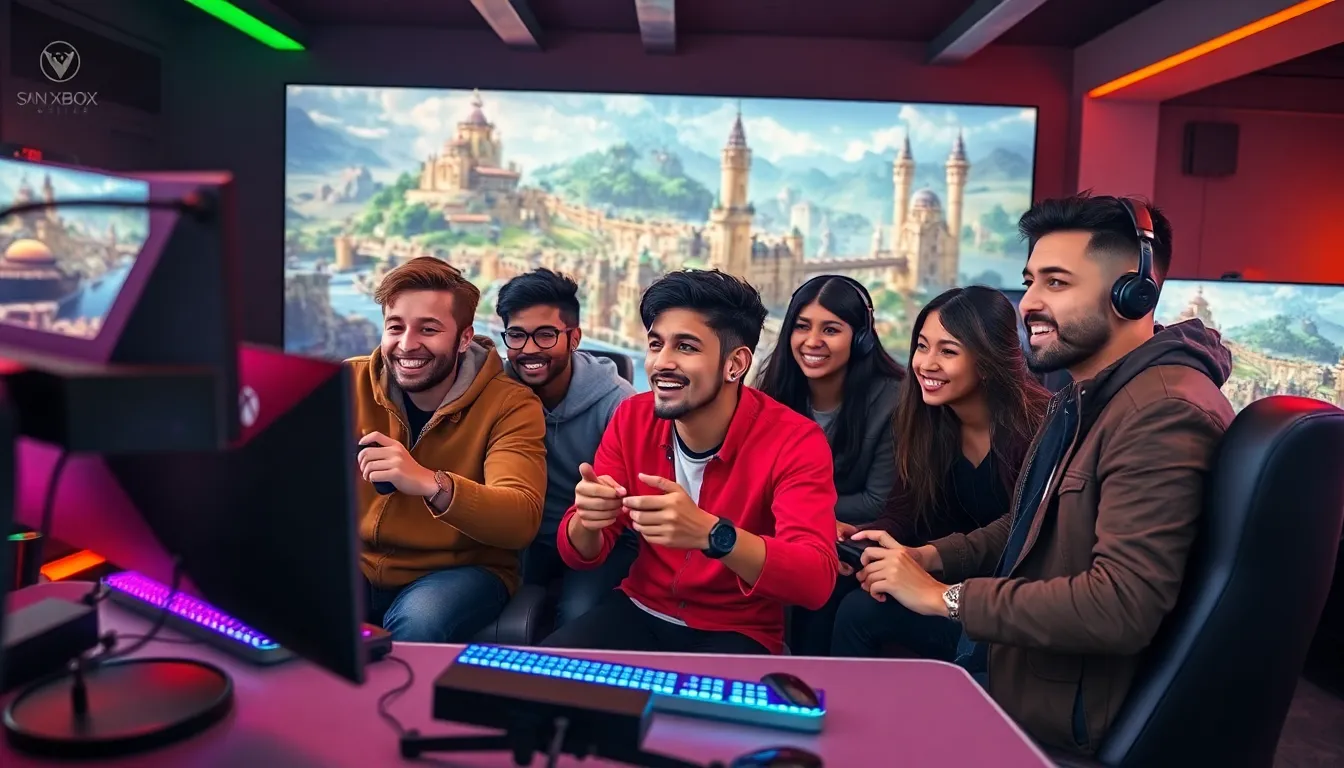 diverse gamers playing Black Desert Online on Xbox in a modern setup.