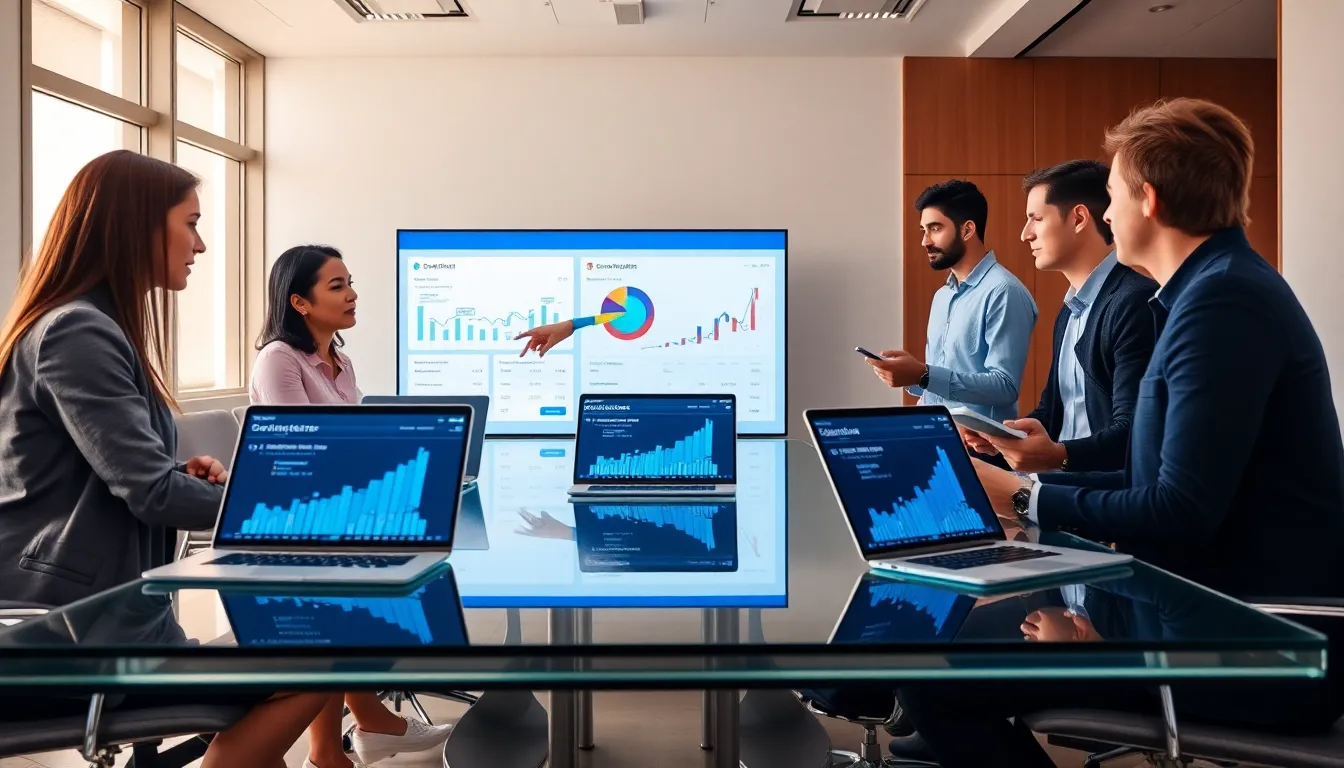 diverse team analyzing social media data in a modern office.