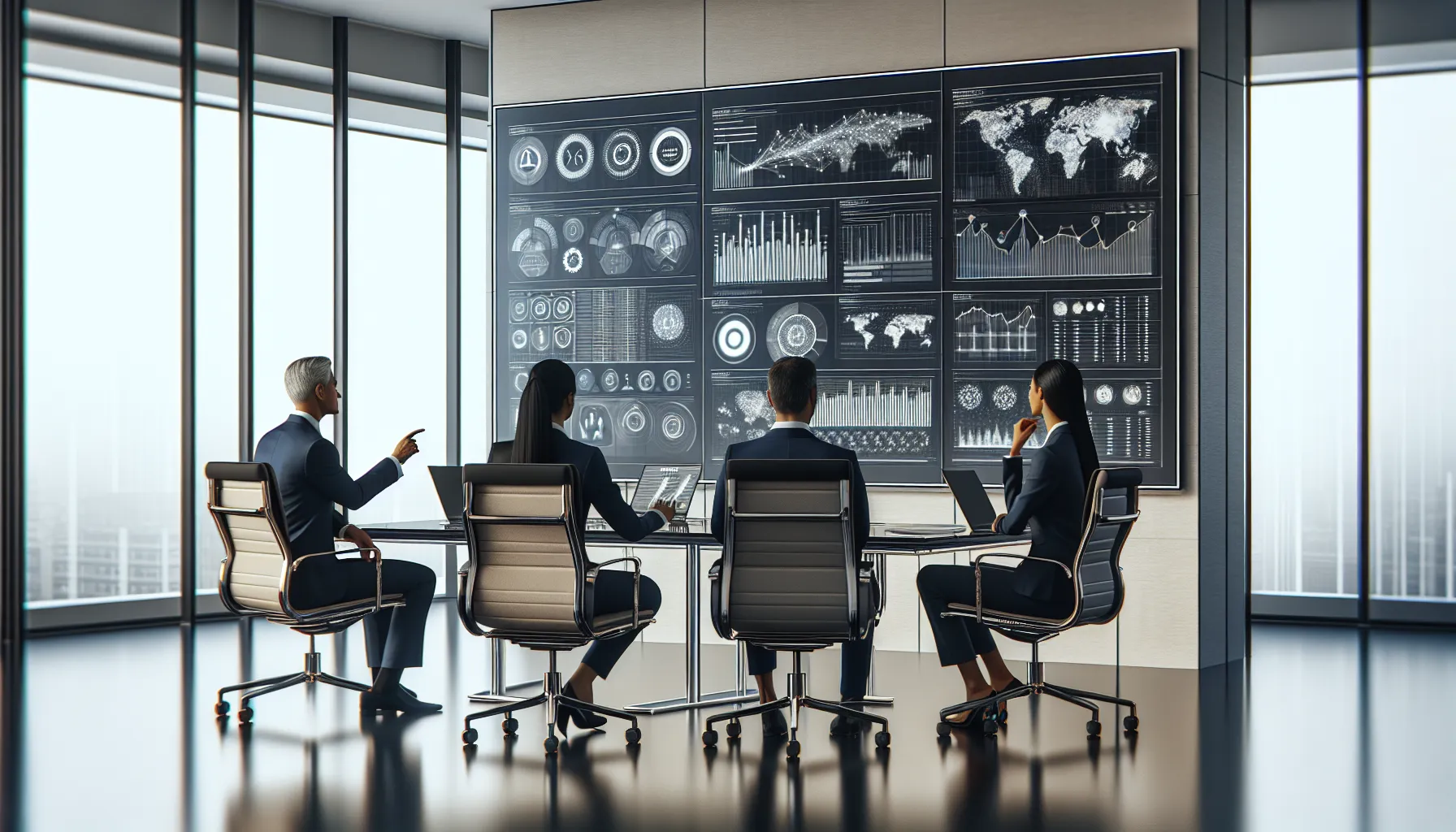 Executives reviewing a unified Tableau executive dashboard with key financial and operational metrics.