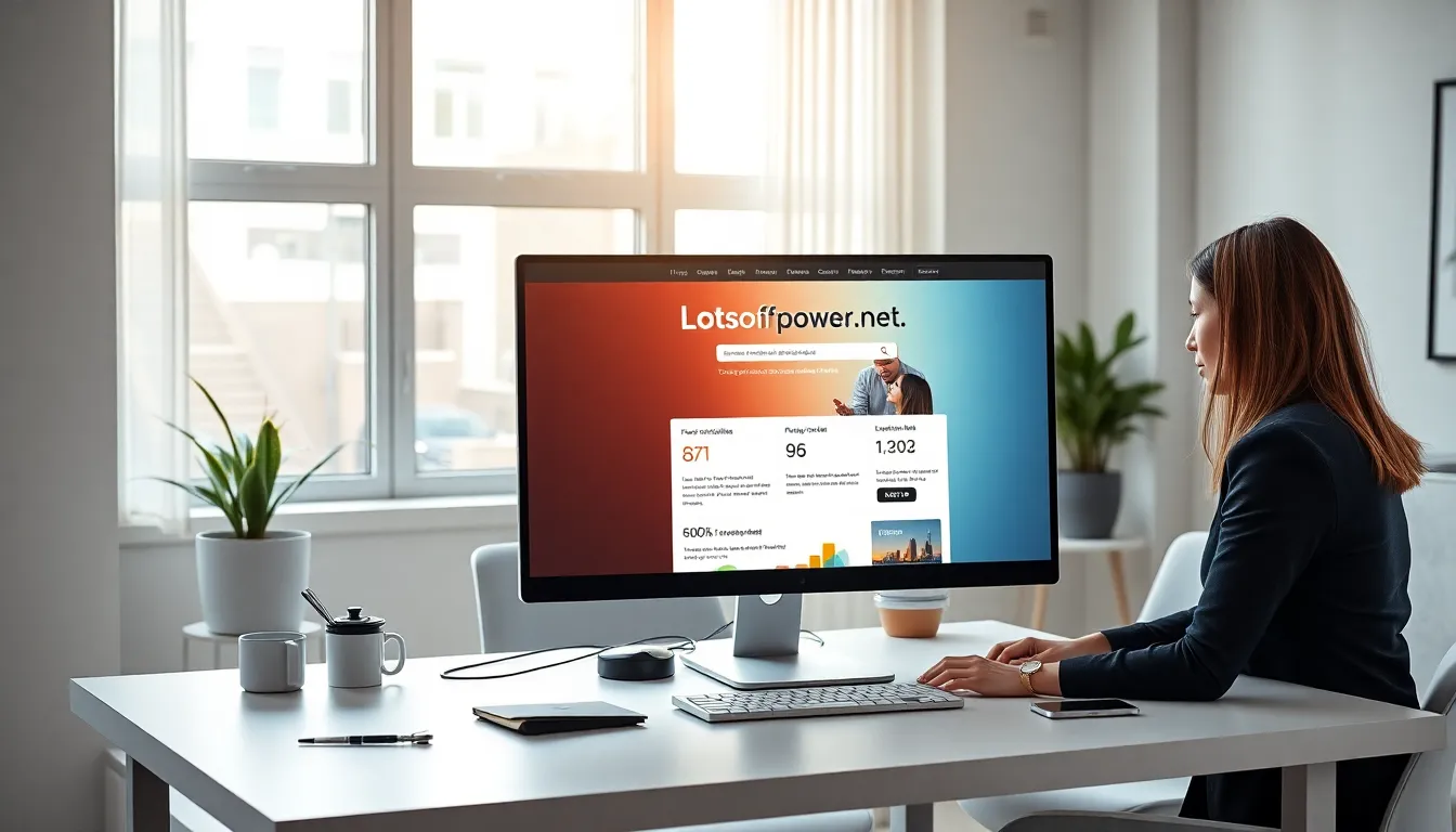 professionals collaborating at a modern desktop with Lotsofpower.net displayed.