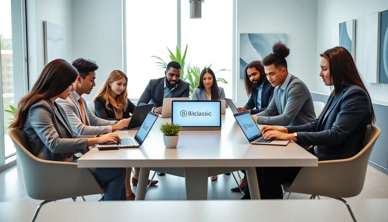 diverse professionals collaborating in a modern workspace using Bitclassic.