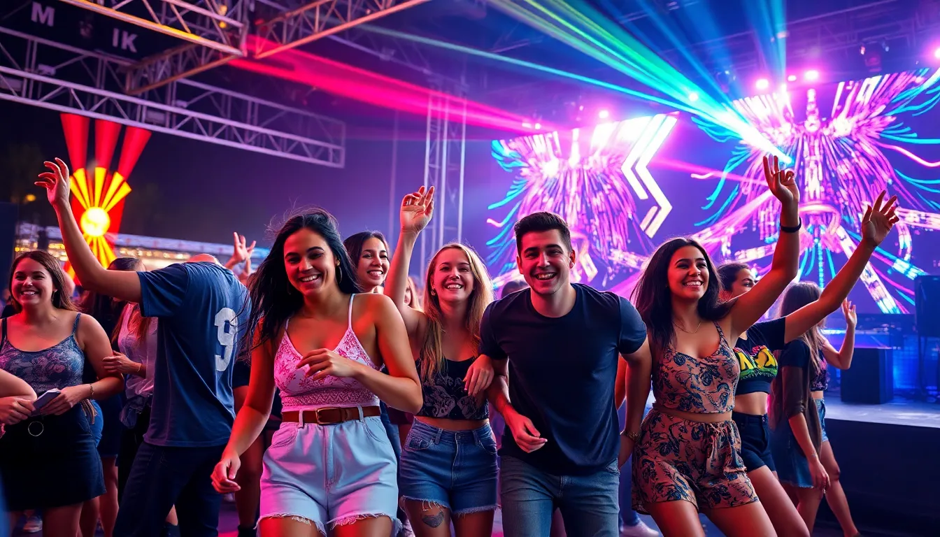 diverse crowd enjoying a vibrant music festival.