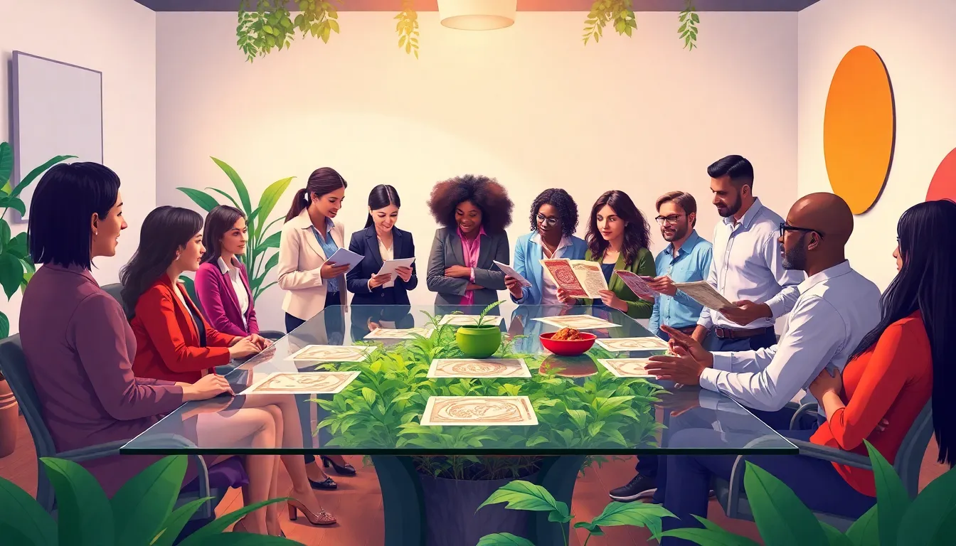 diverse professionals collaborating in a modern workspace on Felissiany.