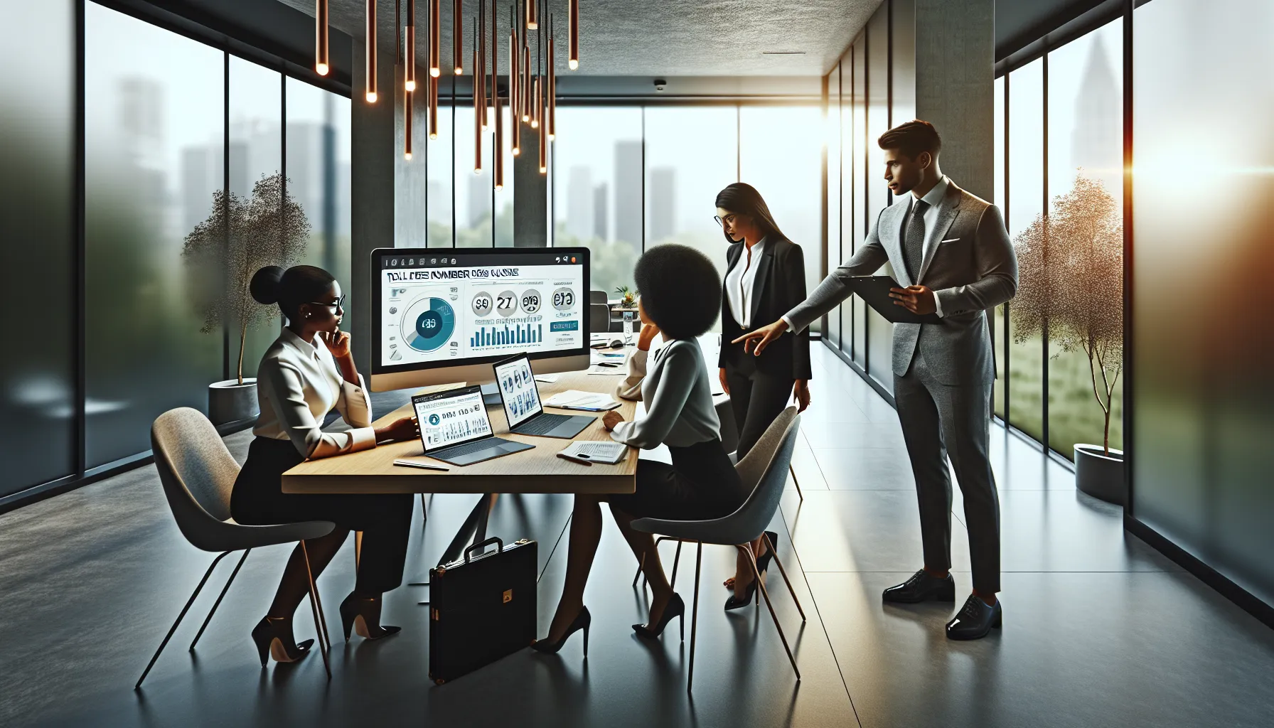 diverse team discussing toll-free numbers in a modern office.