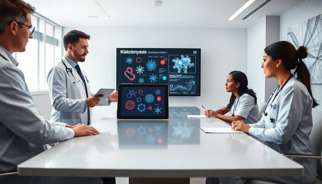 medical team discussing a rare condition in a modern conference room.