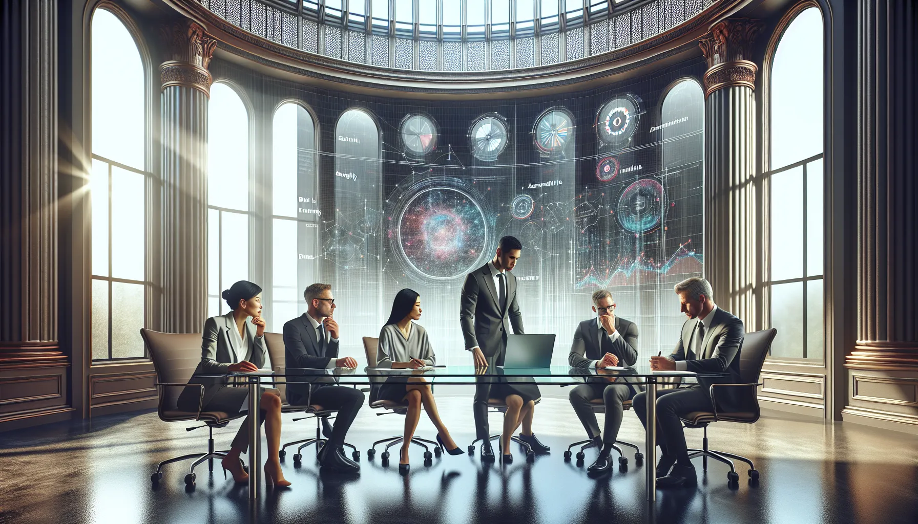 diverse professionals discussing data management strategies in a modern office.