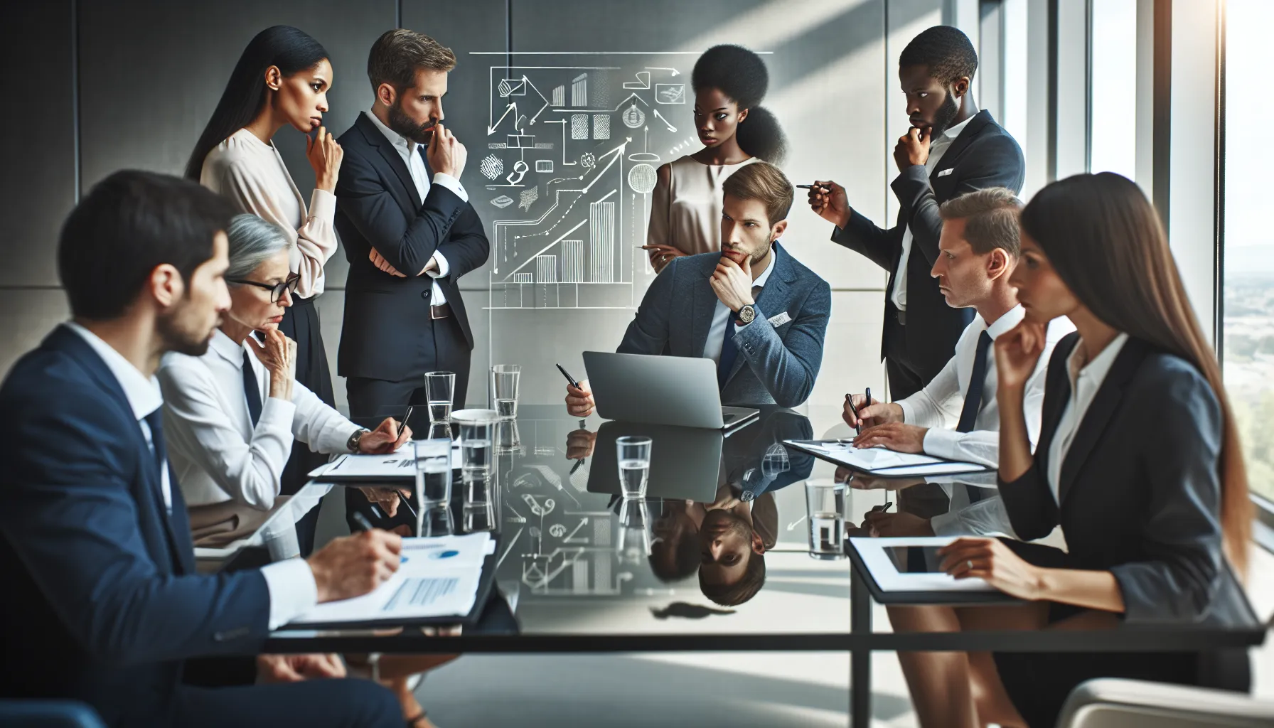 diverse professionals collaborating in a modern office meeting.