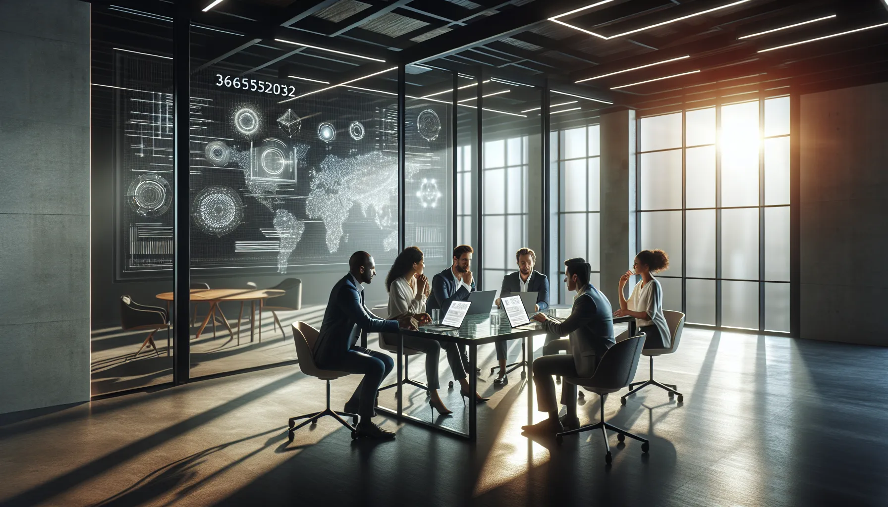diverse professionals collaborating in a modern office setting.