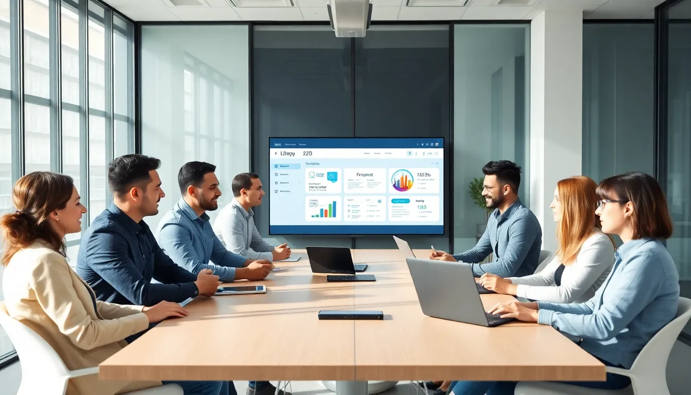diverse team collaborating in a modern office using Lillysp20 technology.