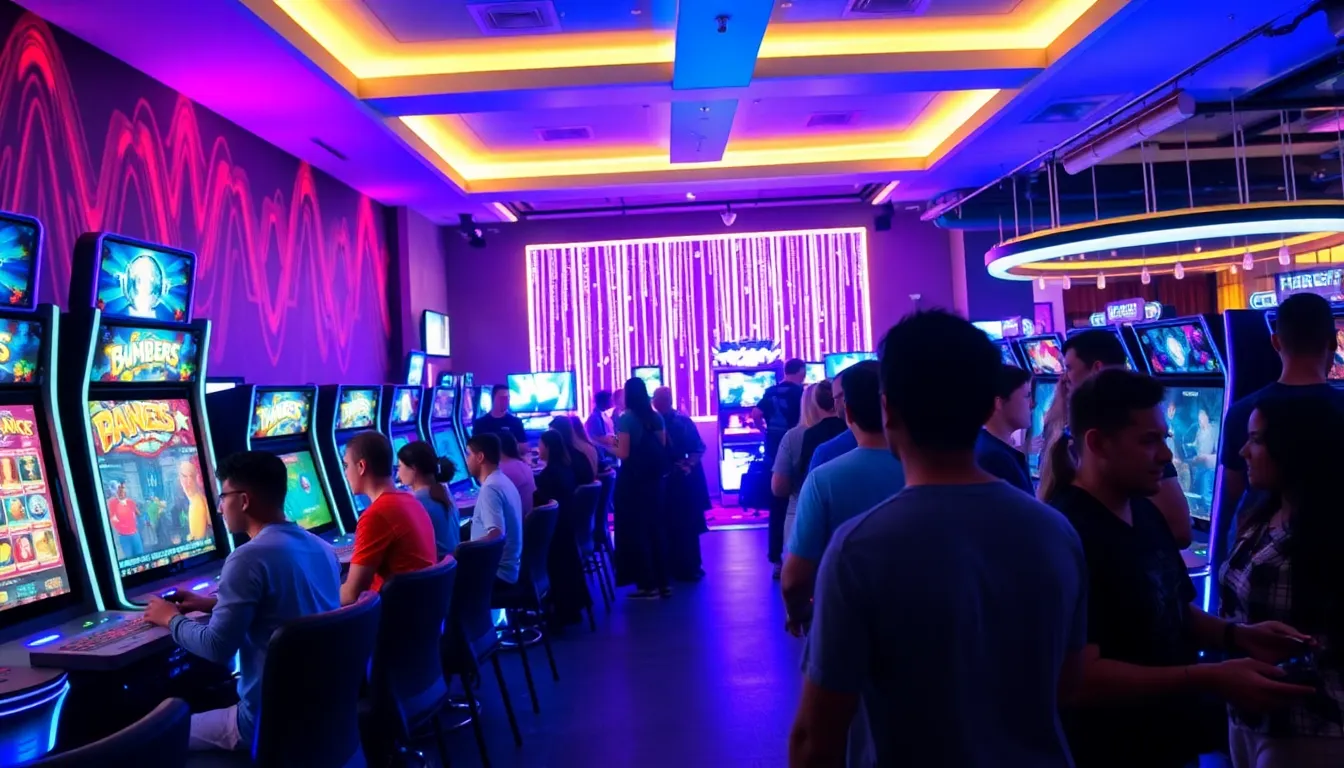 busy gaming venue with diverse players in a lively atmosphere.
