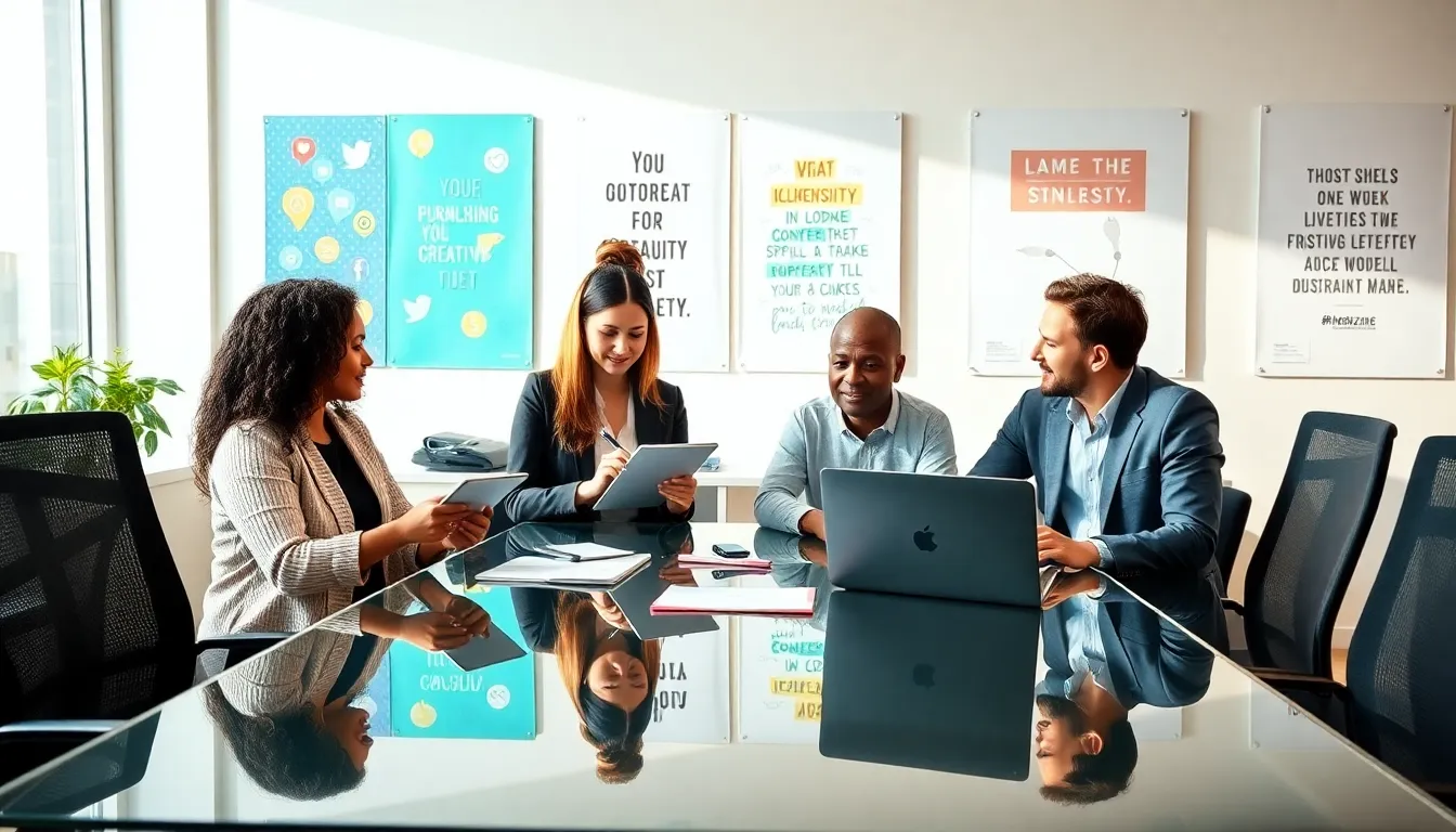 Diverse team collaborating in a bright, modern office space.
