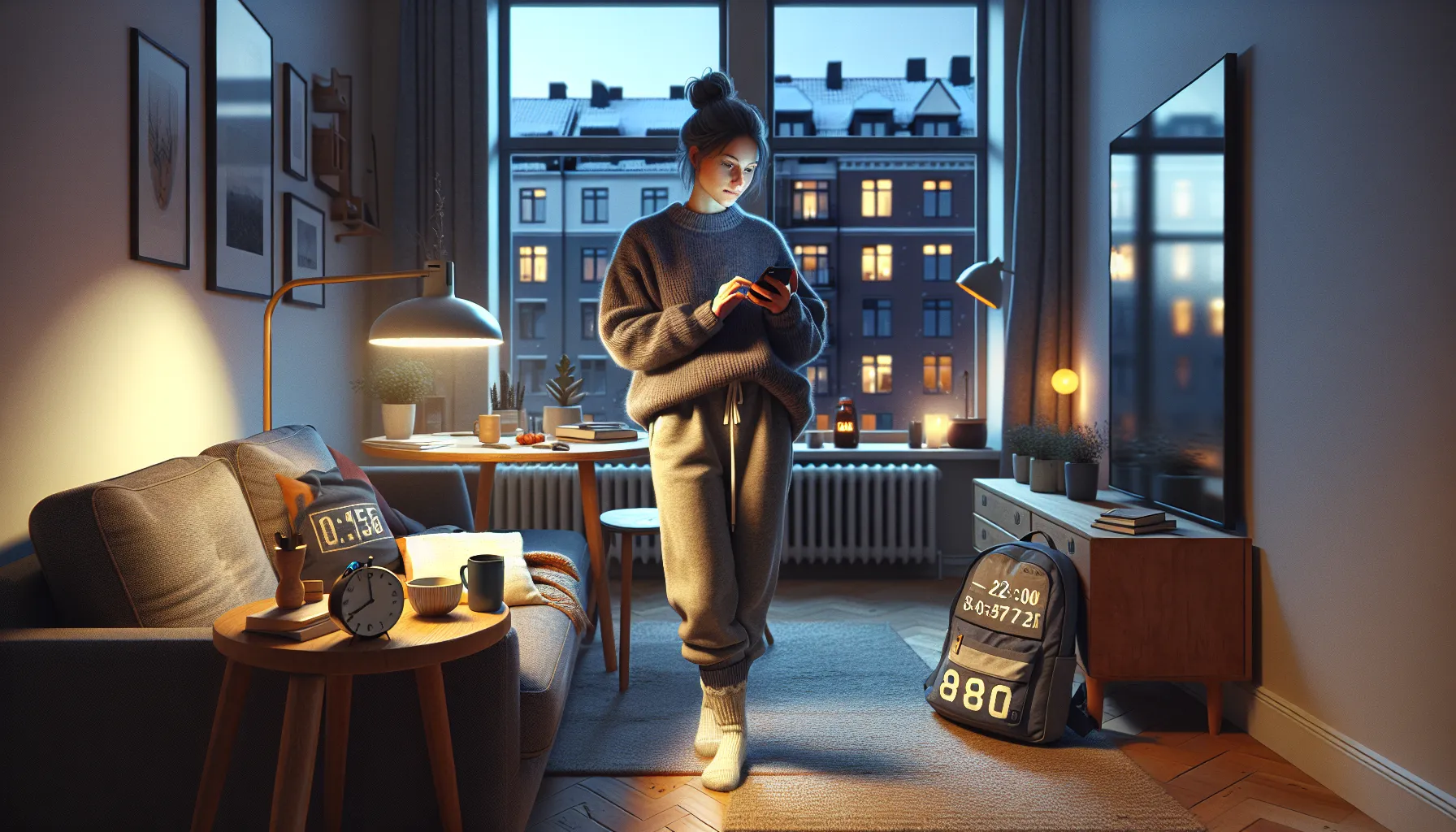 Norwegian woman calmly preparing clothes and tasks the evening before an energizing morning.