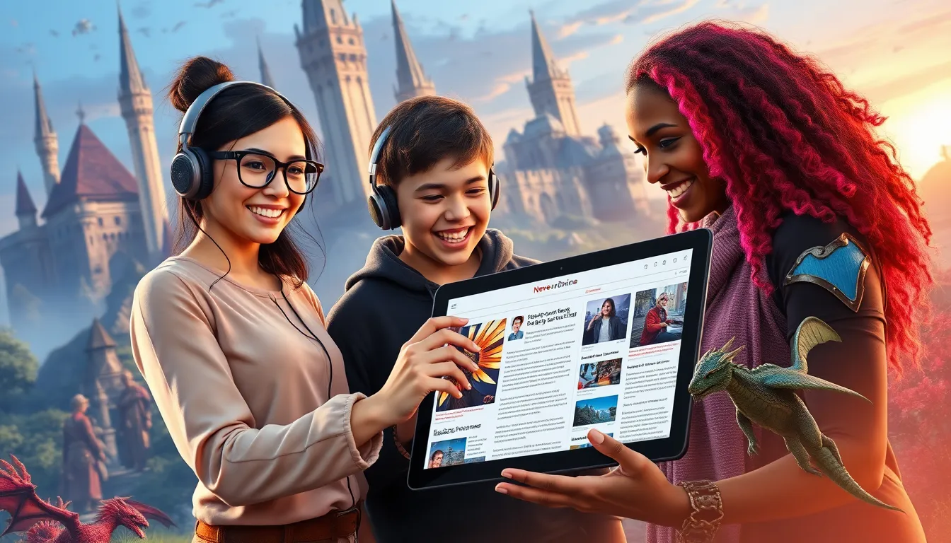 players engaging with Neverwinter’s Redwebzine on a digital tablet.