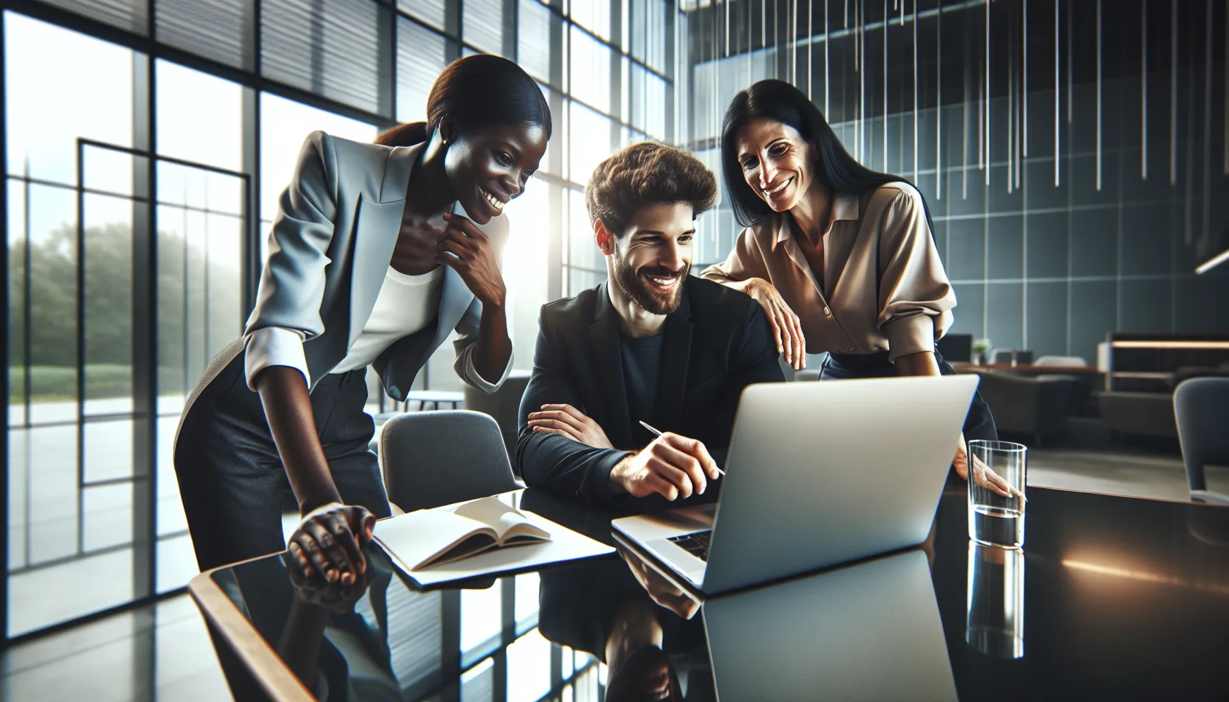 diverse team sharing memories in a modern office setting.