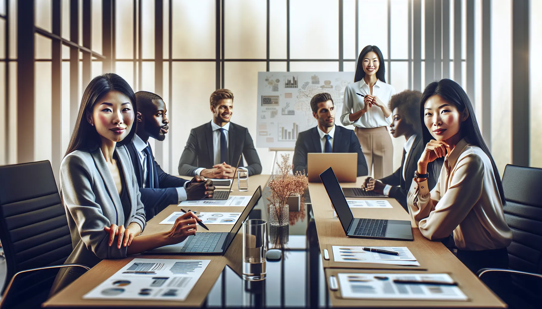 diverse professionals collaborating in a modern office environment.