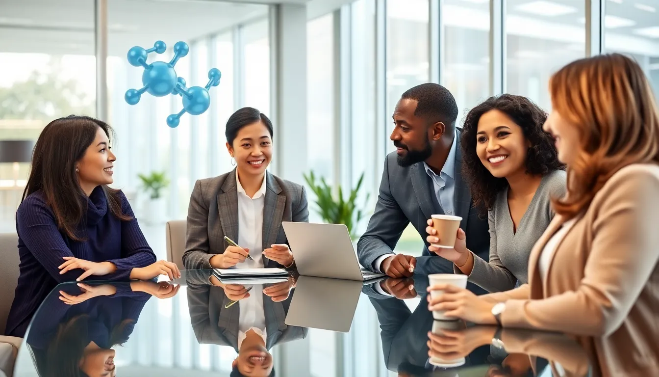 professionals discussing Zoloft's impact on mental health in an office setting.