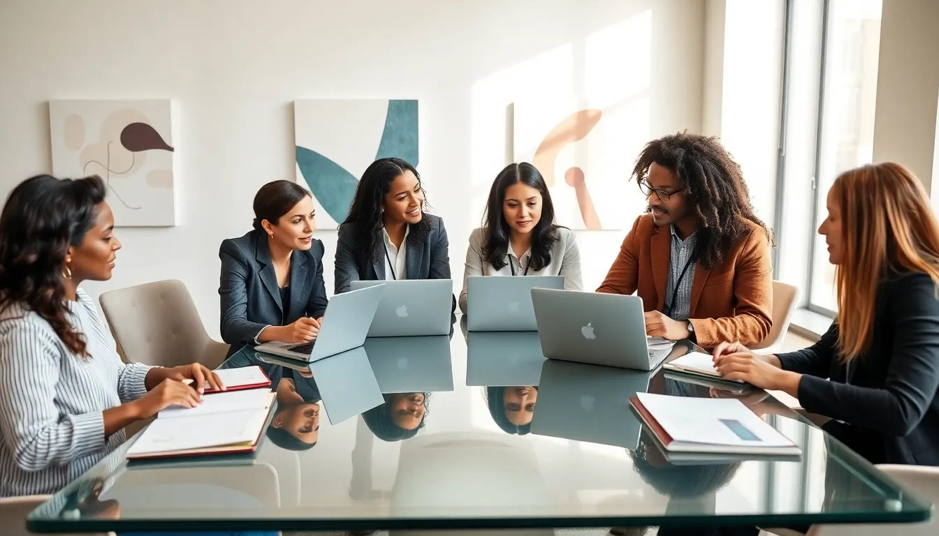 diverse editorial team collaborating in a modern office setting.