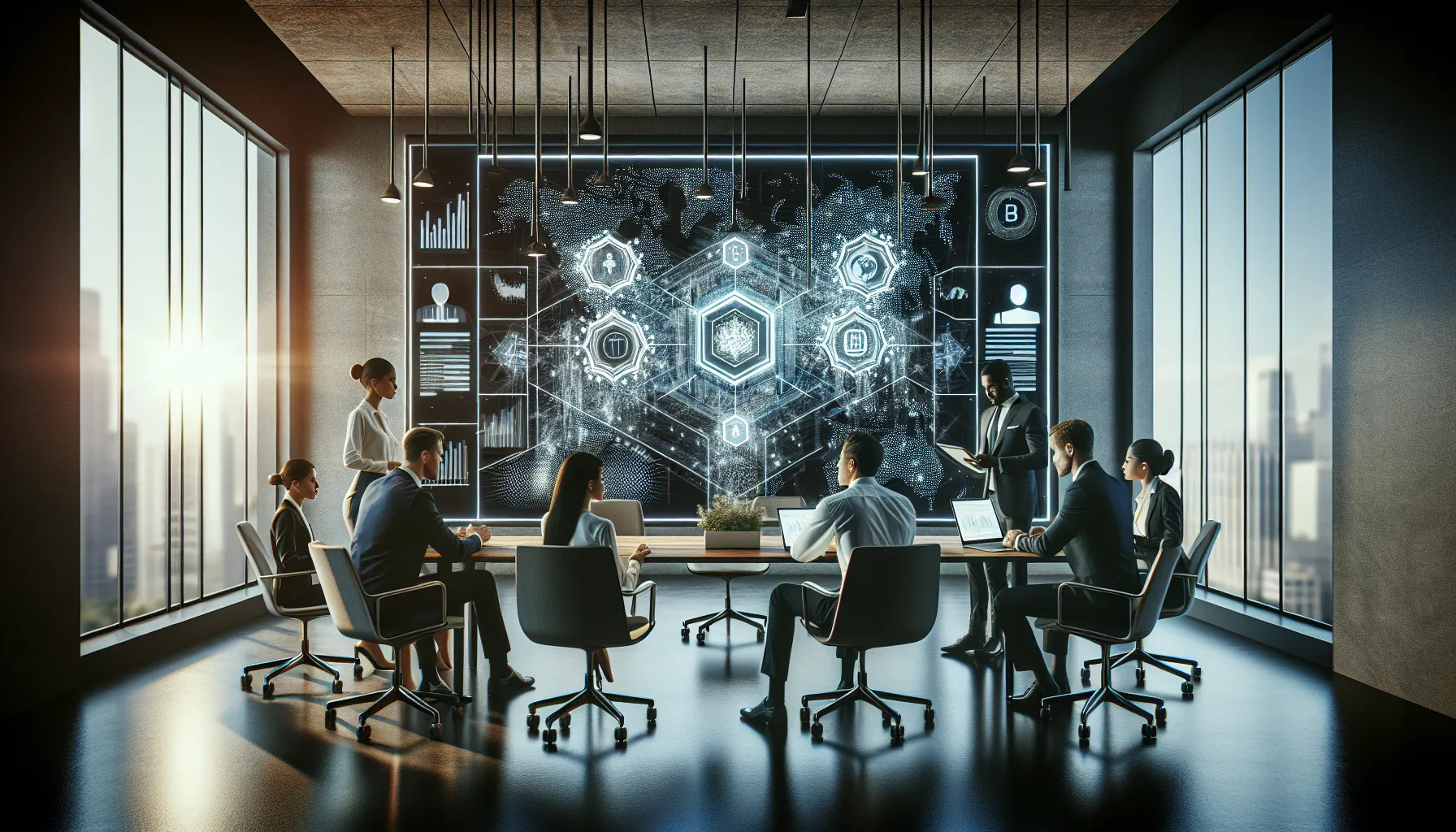 diverse team discussing future technology in a modern office.