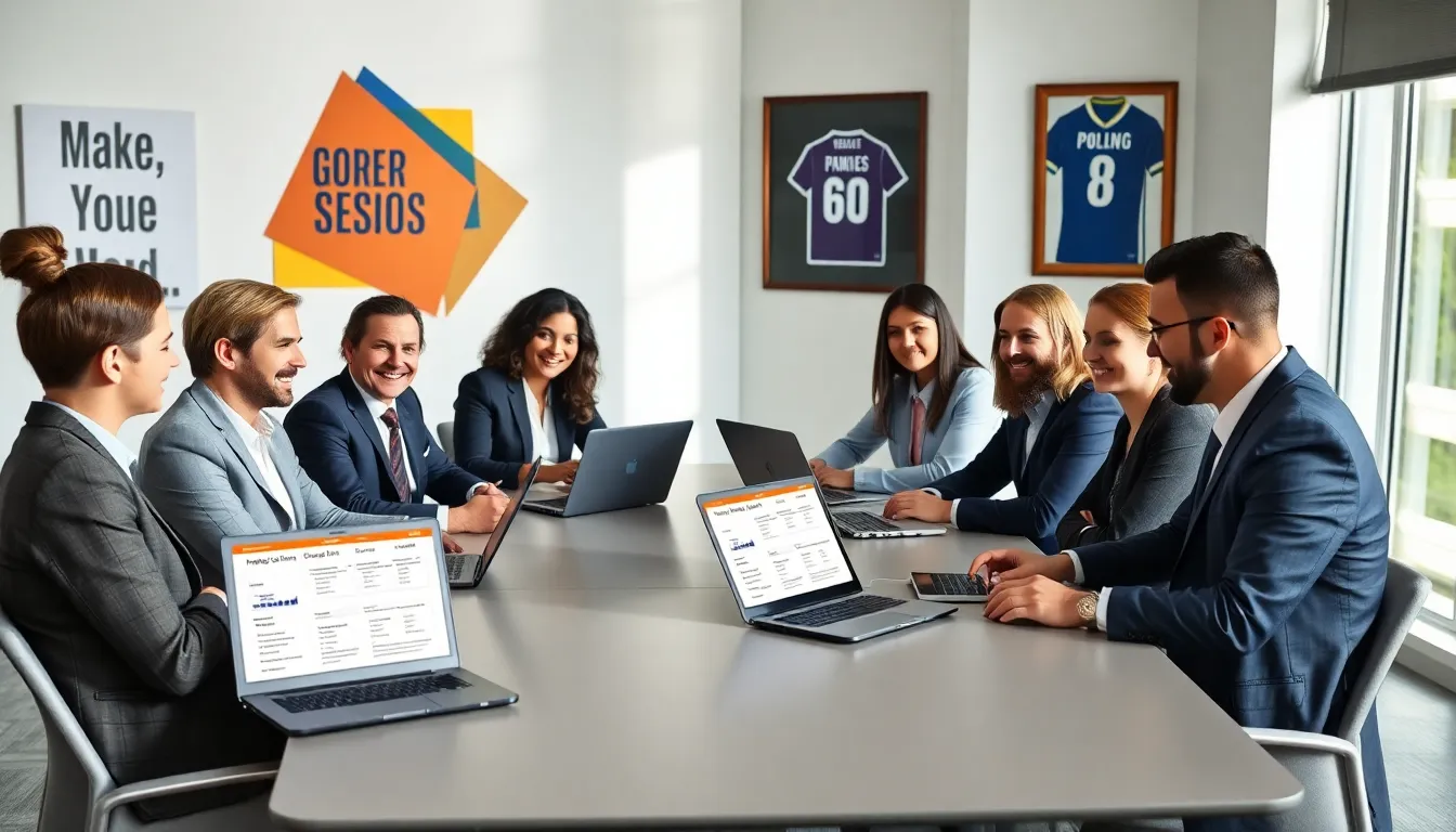 diverse team collaborating on a goal-setting session in a modern office.