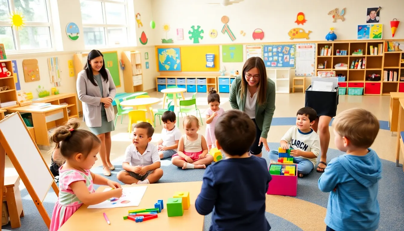 children learning in a colorful classroom at Providence Preschool.