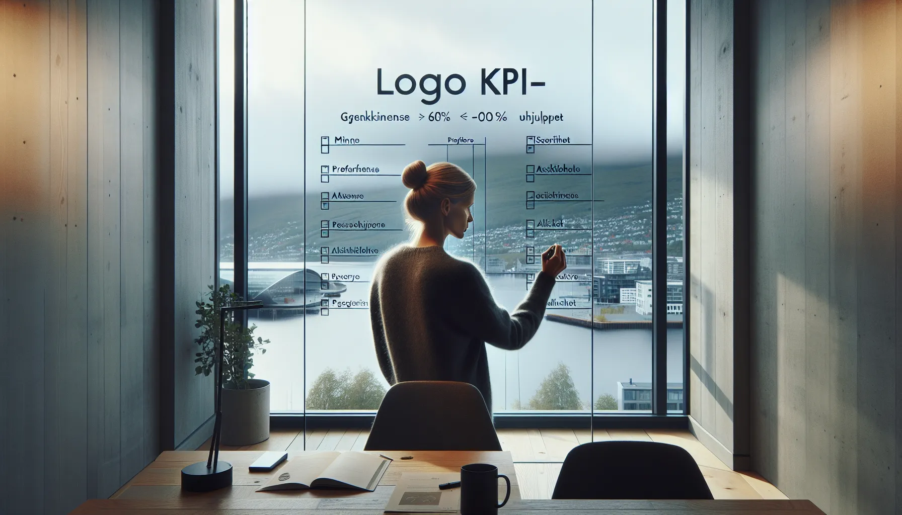 Norwegian design lead sets logo kpi targets as team reviews variants.