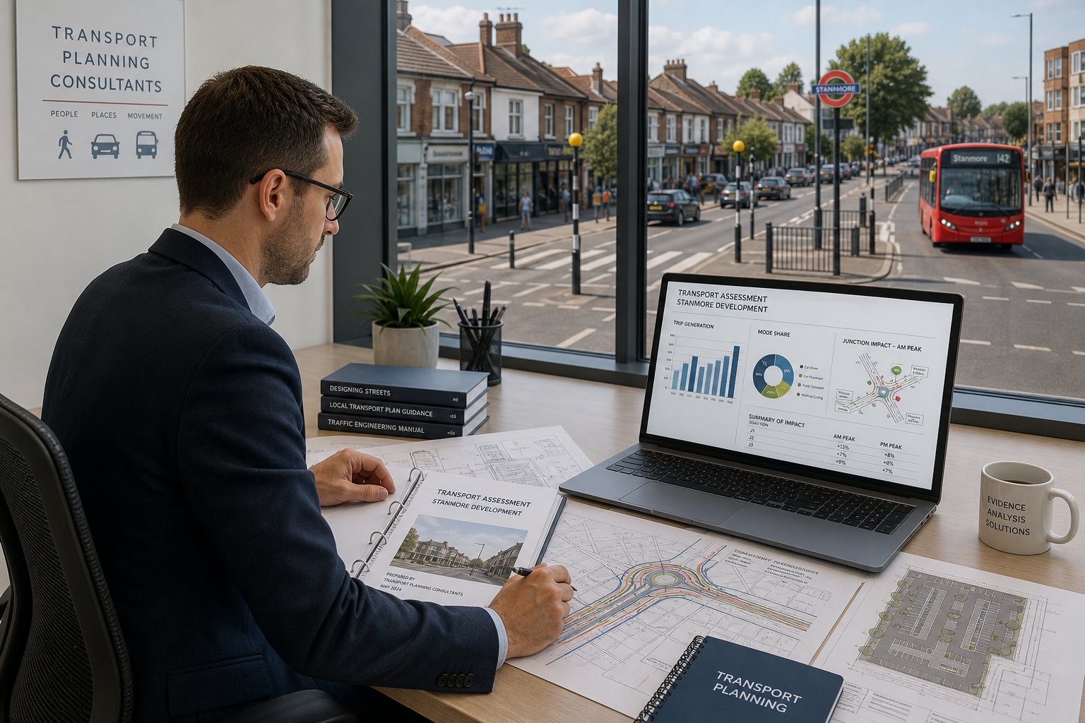 Traffic engineer reviewing a transport assessment for a Stanmore development.