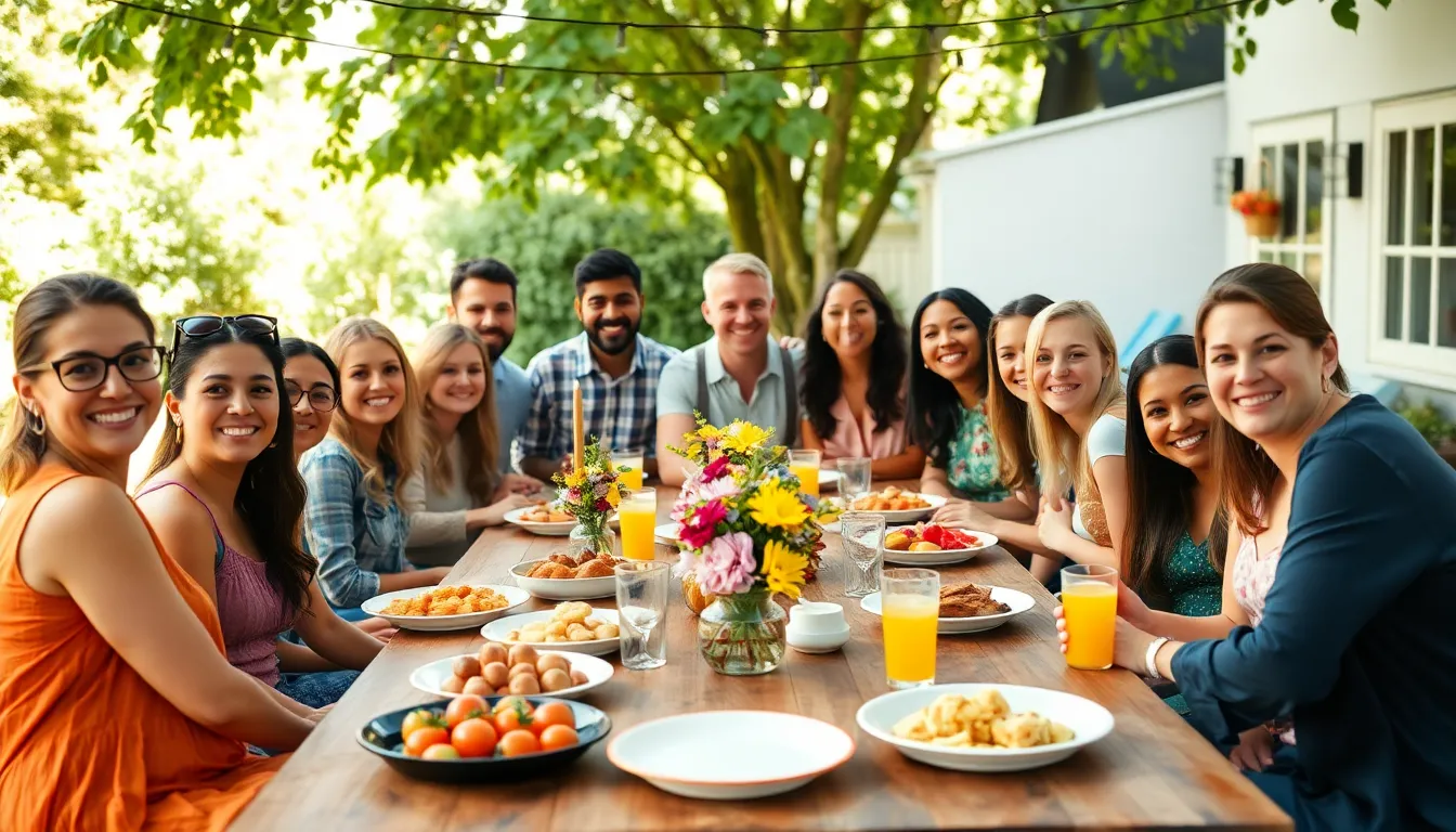 diverse friends enjoying a creative outdoor gathering with DIY decorations.