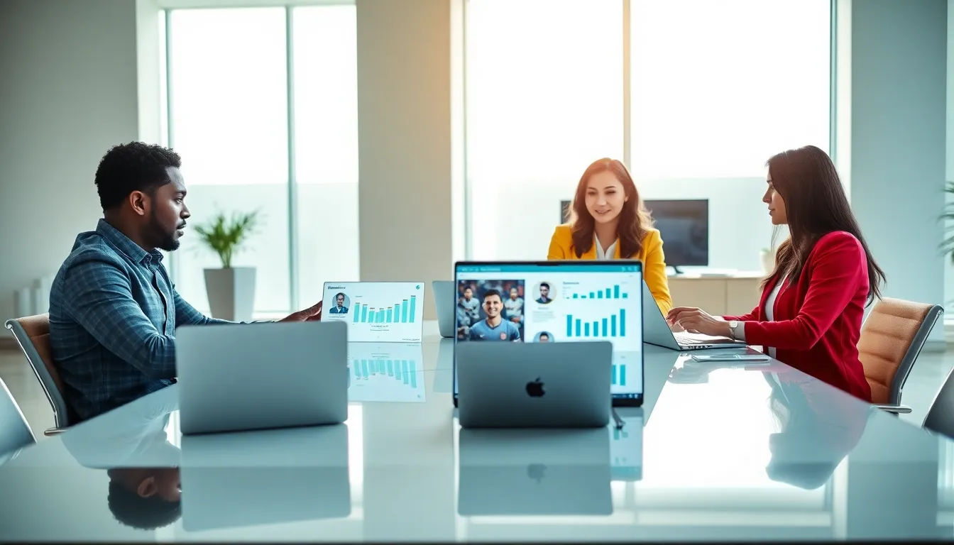 diverse team collaborating in a modern office on soccer opportunities.
