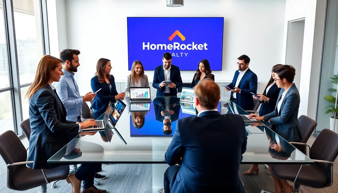 diverse real estate team collaborating in a modern office.