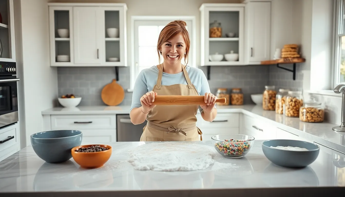 Kelly Griffin baking cookies in a bright kitchen.