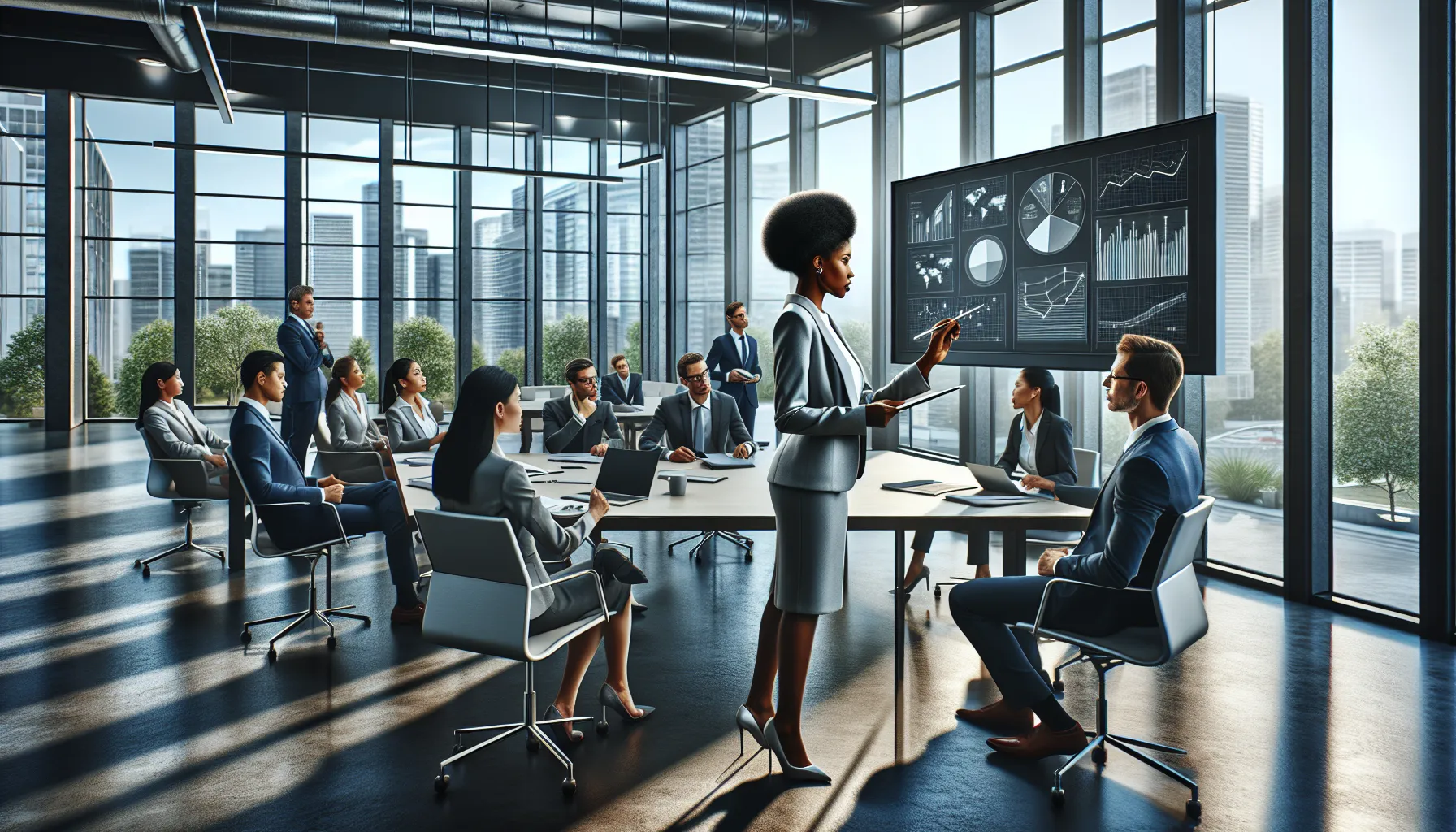 diverse professionals collaborating in a modern office setting.