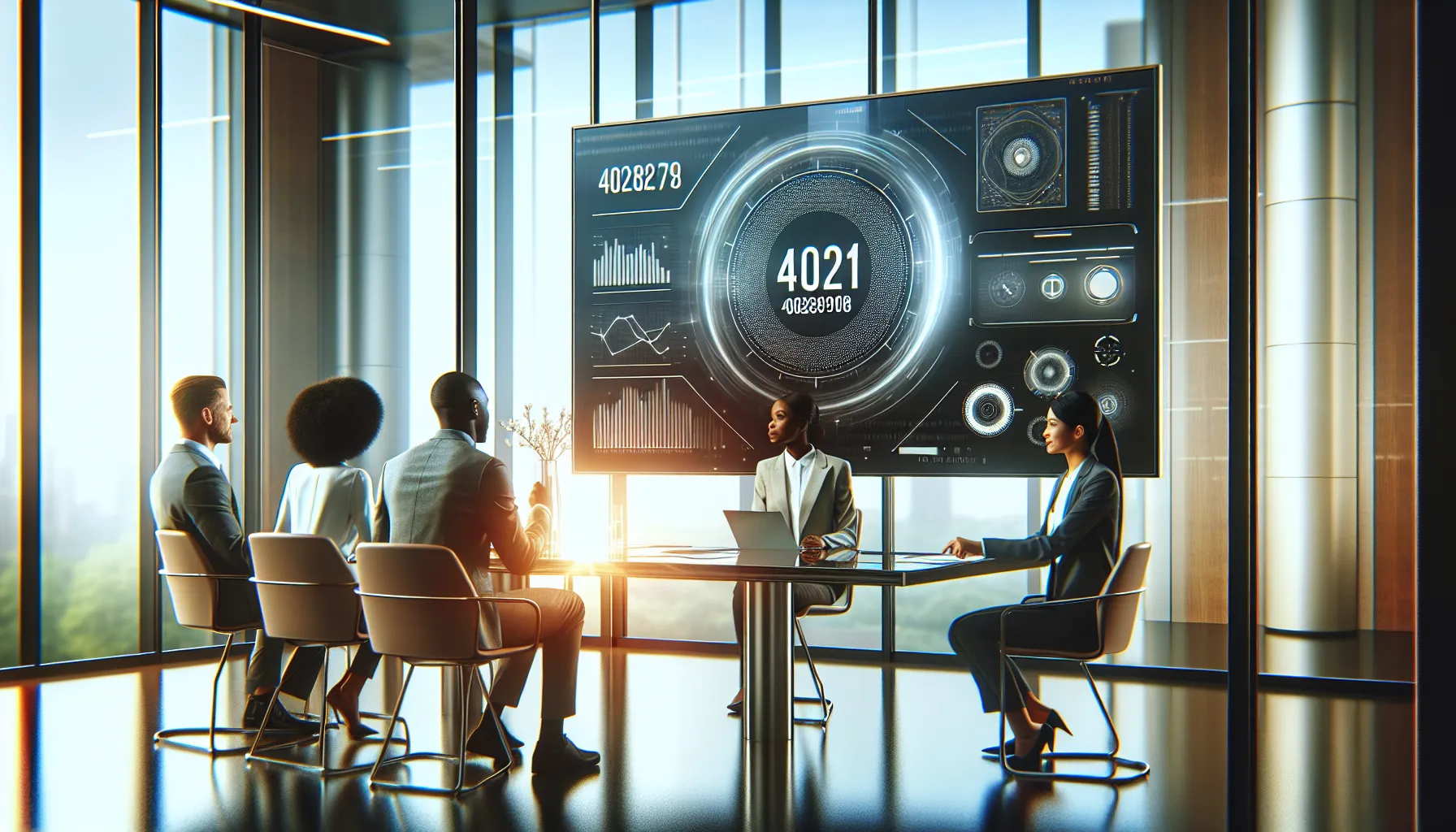 professionals discussing data management in a modern office.