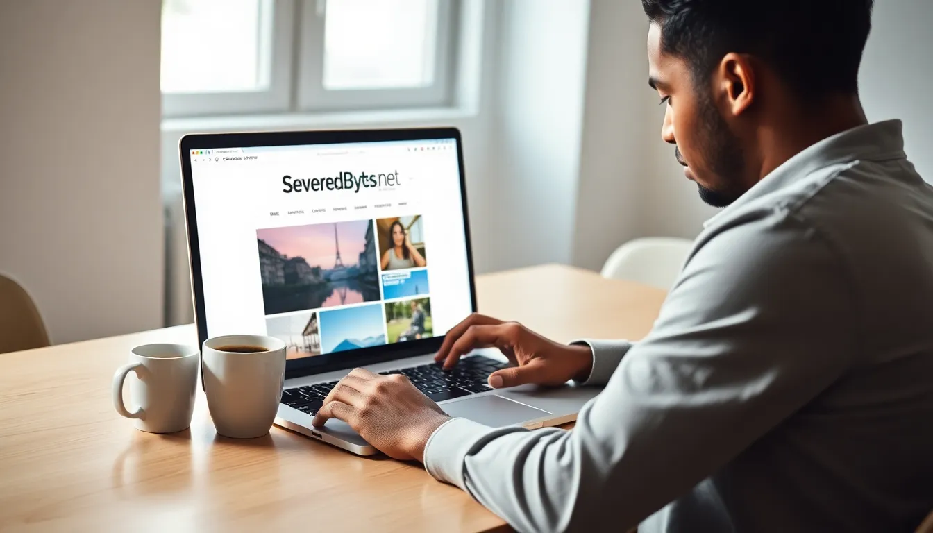 individual browsing Severedbytes.net in a modern office.