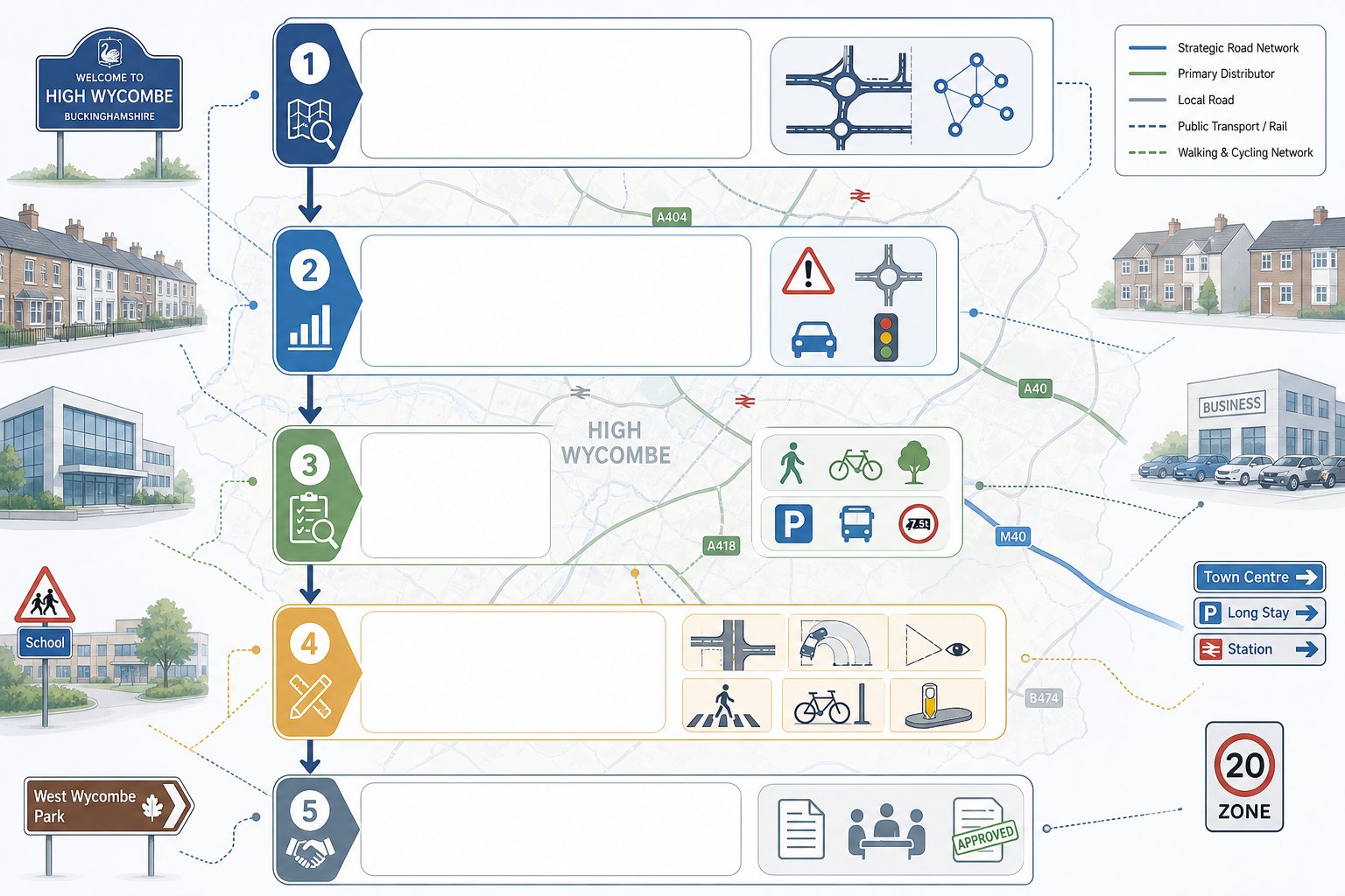 infographic of traffic engineering stages for development planning in High Wycombe