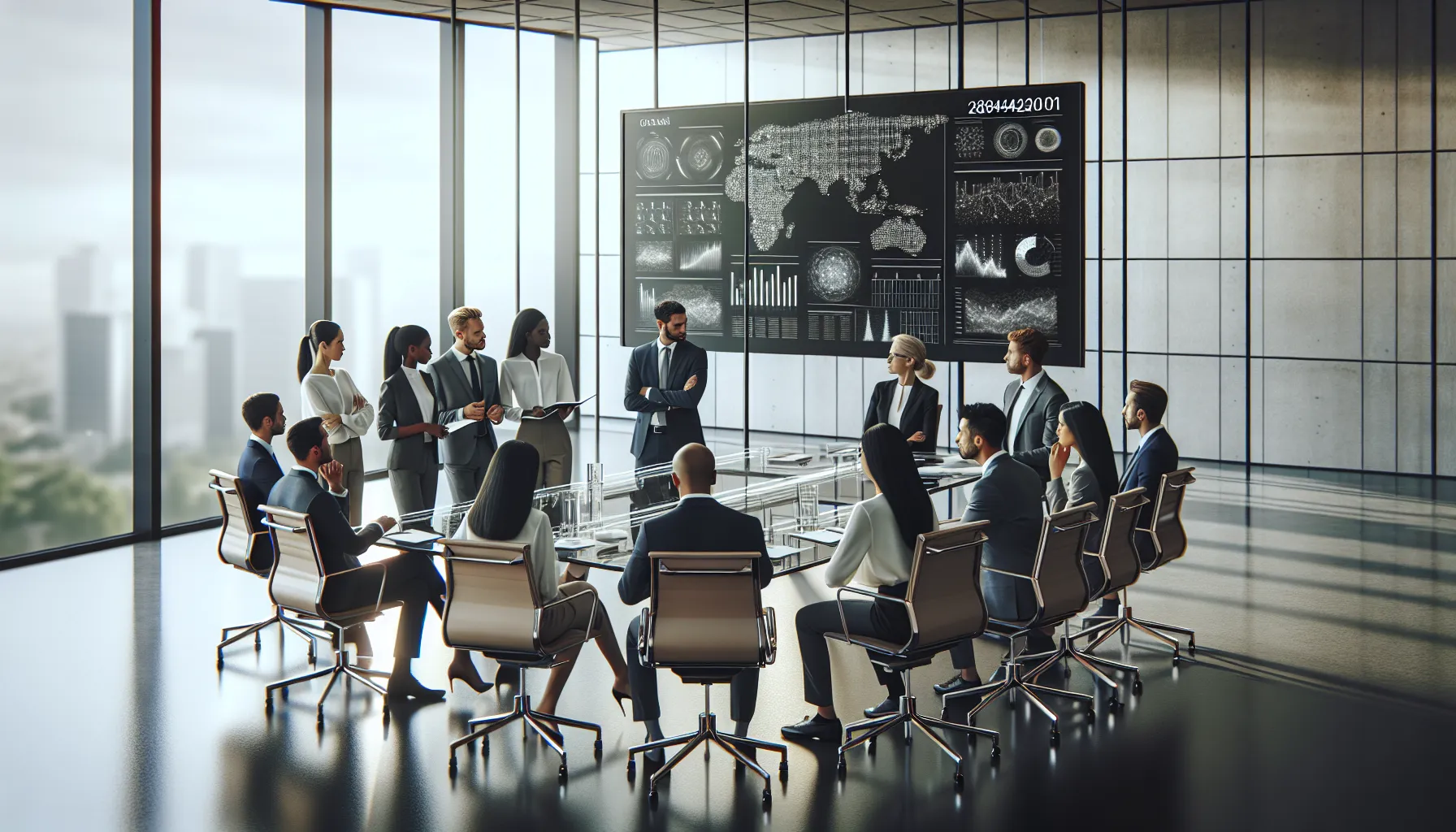 diverse team discussing future trends in a modern office.