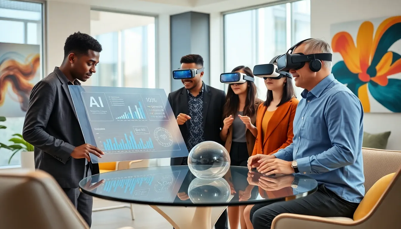 diverse team collaborating with advanced technology in a modern office.