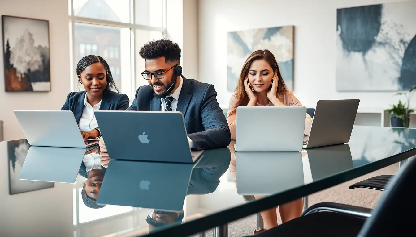 diverse customer support team in a modern office.