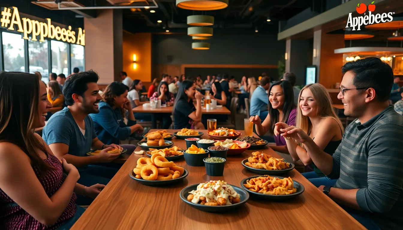 diverse group enjoying half-off appetizers at Applebee's.