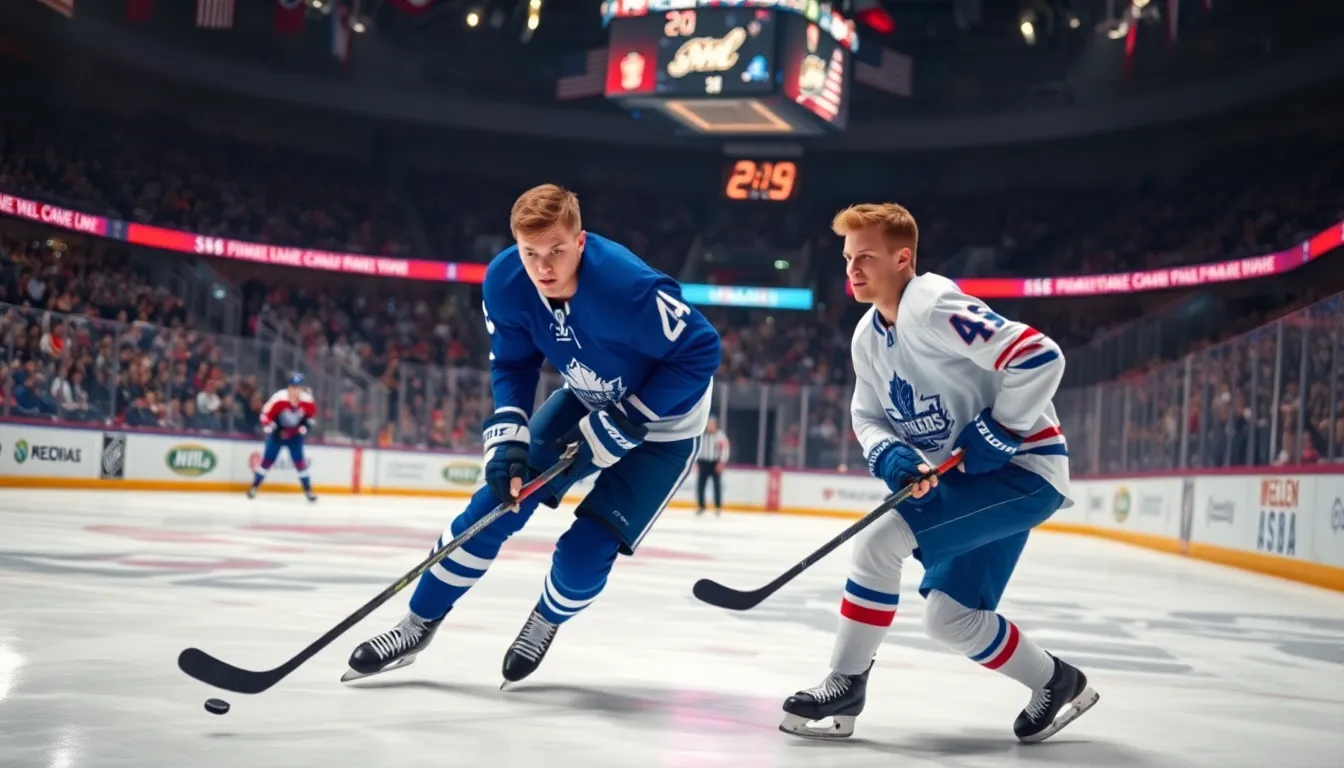 Connor McDavid and Auston Matthews in action during an intense NHL game.