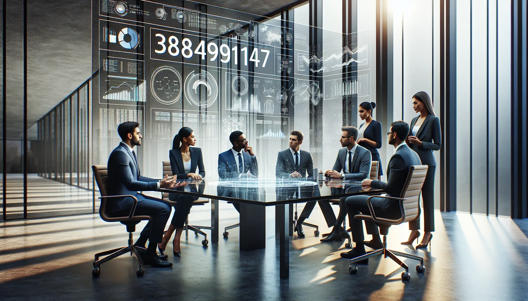 diverse professionals discussing unique identifier in a modern office.