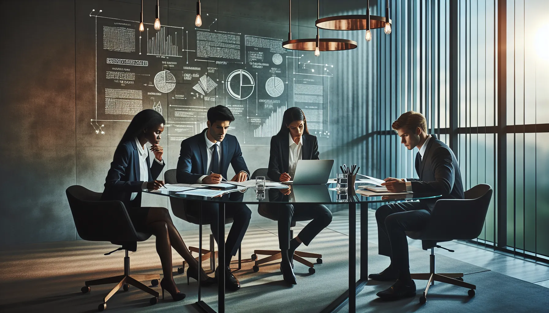 diverse team discussing legal aspects of phone calls in a modern office.