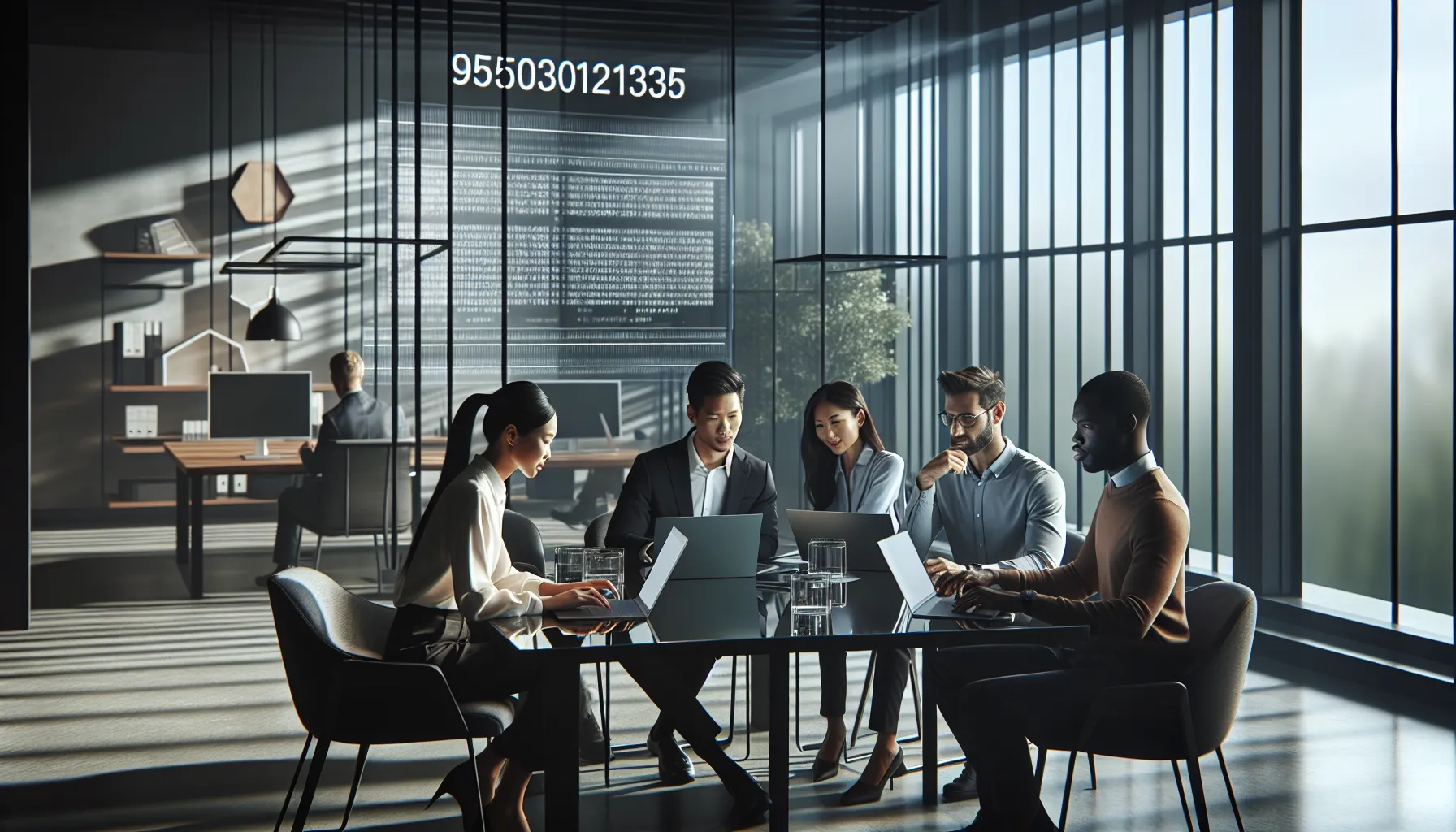 team discussing the significance of a numerical identifier in a modern office.