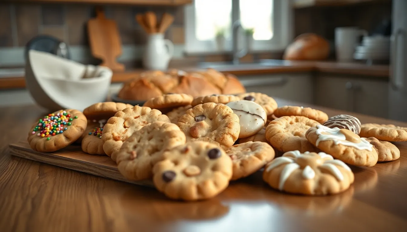 A display of assorted bread cookies in a cozy kitchen setting.