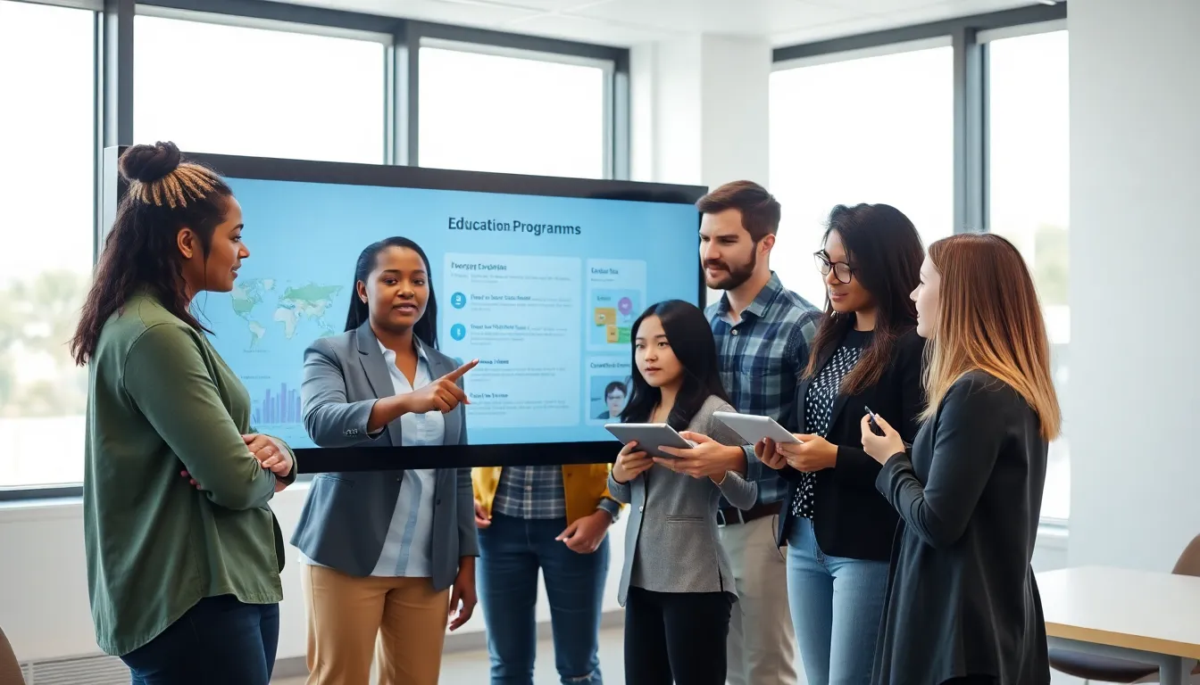 students collaborating in a modern workspace about educational programs.